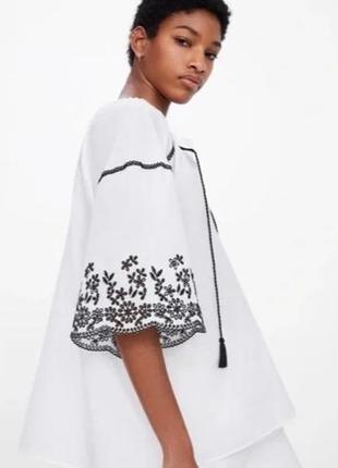 Zara бавовняна блуза з вишивкою s3 фото