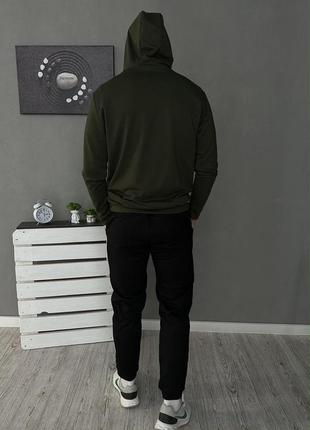 Демісезонний базовий спортивний костюм худі хакі + штани (двонитка) + футболка базова однотонна чорна +9 фото