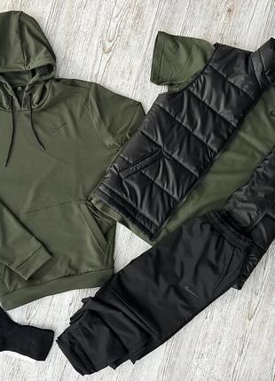 Демісезонний спортивний костюм nike худі хакі + штани (двонитка) + футболка хакі nike + жилетка + шкарпетки 2