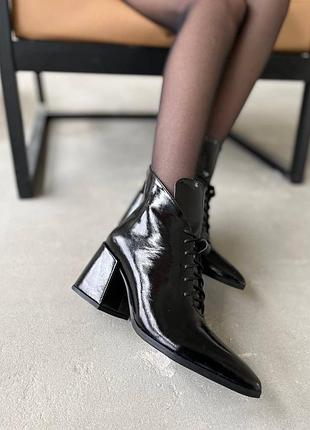 Кожаные лаковые ботильоны ботинки на каблуке из натуральной кожи кожаный лаковый ботильоны...