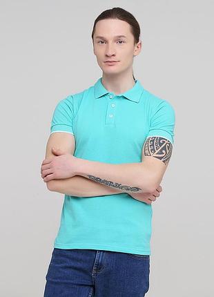 Чоловіча футболка поло з манжетами 100% бавовна лазурний melgo