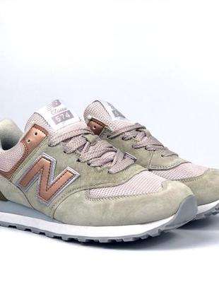 Красивейшие женские кроссовки new balance 574 beige olive светло-оливковые бежевые3 фото