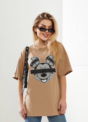 Стильна жіноча футболка oversize з накатом mickey