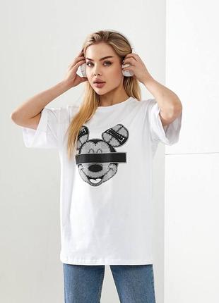 Стильная женская футболка oversize с накатом mickey