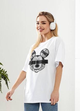 Стильная женская футболка oversize с накатом mickey2 фото