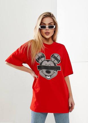 Стильна жіноча футболка oversize з накатом mickey