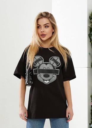 Стильна жіноча футболка oversize з накатом mickey