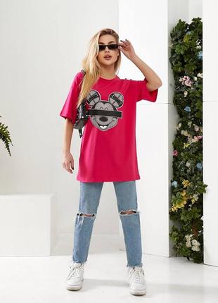 Стильная женская футболка oversize с накатом mickey