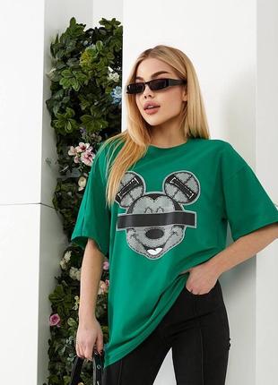 Стильная женская футболка oversize с накатом mickey2 фото