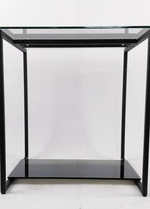 Стол журнальный куб 450 стекло 6 мм прозрачное/графит - черный металл (cub 450 cg-bl)5 фото