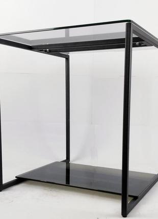 Стол журнальный куб 450 стекло 6 мм прозрачное/графит - черный металл (cub 450 cg-bl)3 фото