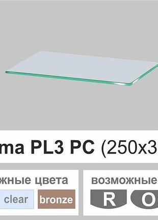 Скляна поличка настінна навісна універсальна прямокутна commus pl3 pc (250х360х8мм)