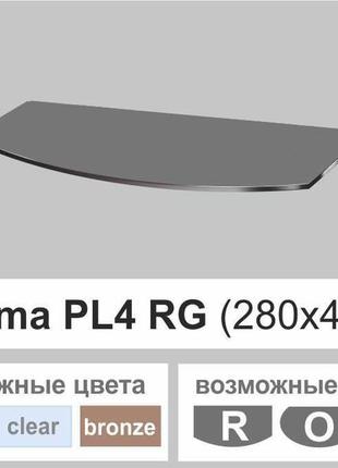 Скляна полиця настінна навісна радіусна commus pl4 rg (280х440х8мм)