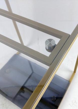 Стол журнальный куб 450 стекло 6 мм прозрачное/графит - бежевый металл (cub 450 cg-bg)6 фото