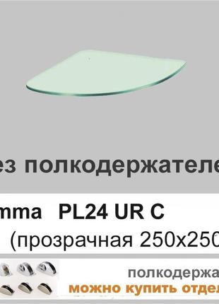 Угловая стеклянная полка для ванной настенная навесная commuspl24 urc(250x250х6)