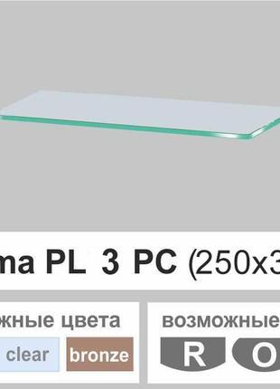 Стеклянная полочка настенная навесная универсальная прямоугольная commus pl3 pc (250х360х8мм)