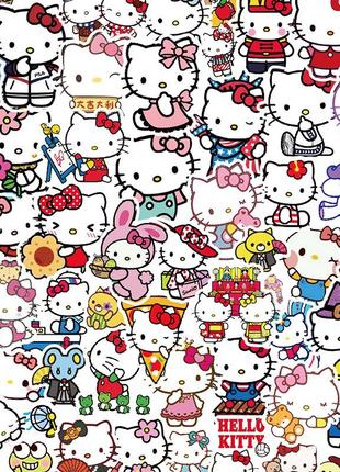 Наклейки хелло китти, стикеры hello kitty, аниме, генишен импакт, набор 100 шт