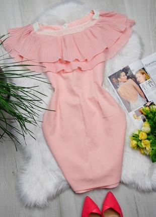 Зефирное нежное розовое мини платье волан плиссе