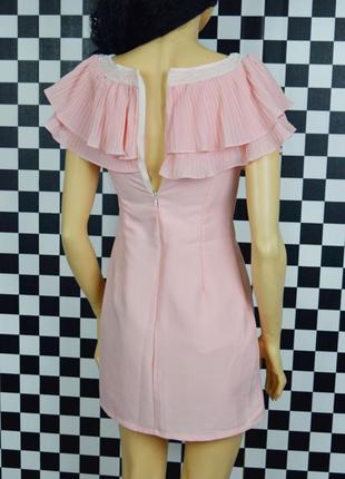 Зефирное нежное розовое мини платье волан плиссе4 фото