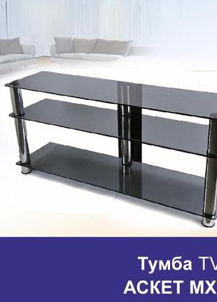 Тумба под телевизор из стекла commus аскет mx bl (1250х350х569)