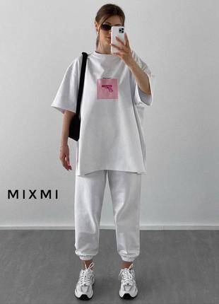 Костюм двойка,костюм oversize,удлиненная футболка,футболка свободного кроя,джоггеры с высокой посадкой,спортивные штаны,штаны высокая талия