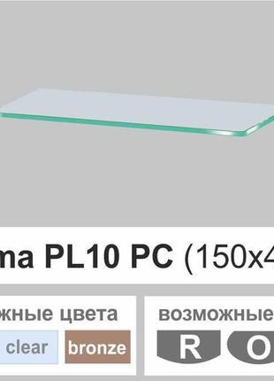 Поличка скляна настінна навісна прямокутна commus pl10 pc (150х440х8мм)