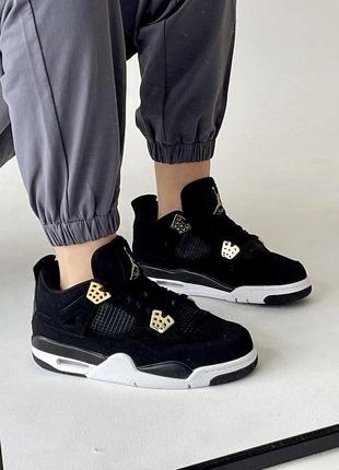 Крутейшие женские унисекс кроссовки nike air jordan 4 retro black gold premium чёрные с золотом3 фото