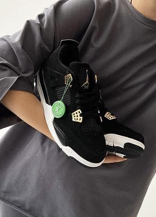 Крутейшие женские унисекс кроссовки nike air jordan 4 retro black gold premium чёрные с золотом4 фото