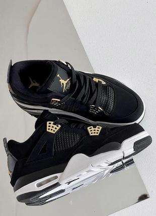 Крутезні жіночі унісекс кросівки nike air jordan 4 retro black gold premium чорні з золотом