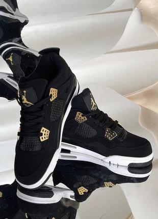 Крутейшие женские унисекс кроссовки nike air jordan 4 retro black gold premium чёрные с золотом6 фото