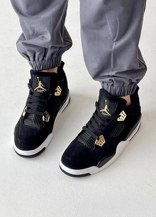 Крутейшие женские унисекс кроссовки nike air jordan 4 retro black gold premium чёрные с золотом2 фото