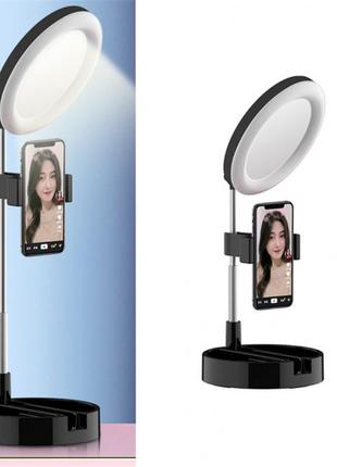 Кольцевая led лампа live makeup g3 16 см складная настольная с держателем телефона и зеркалом g