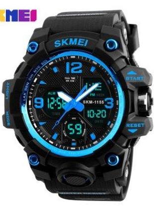 Спортивные мужские часы skmei 1155 black blue водостойкие наручные кварцевые