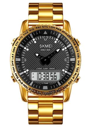 Спортивные мужские часы skmei 1898gdwt gold-white водостойкие наручные кварцевые