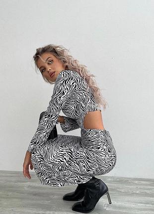Платье миди с вырезами и принтом зебра которое влюбляет💔