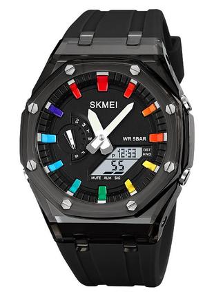Спортивные мужские часы skmei 2100bkwt black-white водостойкие наручные кварцевые