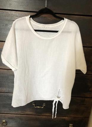 Тонкая шикарная белая футболка оверсайз 54-56 р италия лён и хлопок