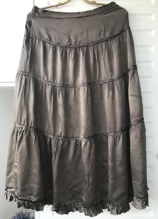 100% шелк. юбка миди зеленая на лето натуральная легкая3 фото