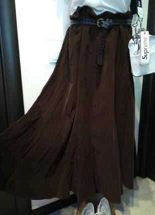 Шикарная юбка трапеция макси вельветовая коричневая большого размера брэндовая2 фото
