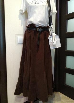 Шикарная юбка трапеция макси вельветовая коричневая большого размера брэндовая3 фото