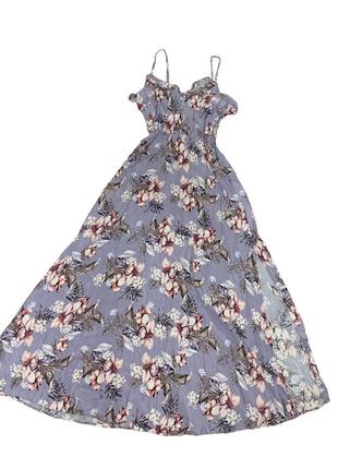 Сукня максі лавандова квіткова на бретелях віскоза