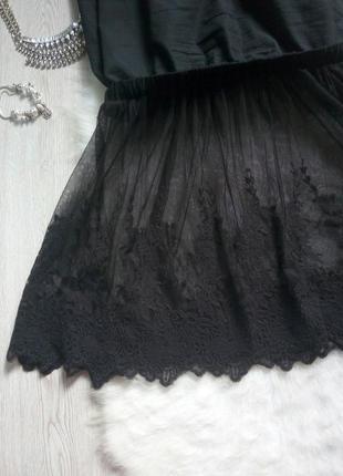 Черная пышная нарядная ажурная юбка короткая мини на резинке снизу набивной гипюр4 фото