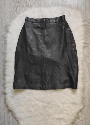 Черная натуральная кожаная юбка короткая мини с молнией карандаш real leather