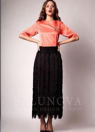 Чорна довга спідниця максі міді сітка мініпідкладка з бахромою дизайнерська balunova