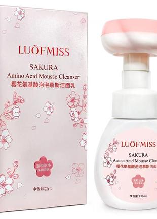 Очищающий мусс-пенка для умывания с аминокислотами luofmiss sakura amino acid mousse cleanser1 фото