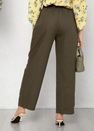 Коттоновые свободные брюки цвета хаки2 фото