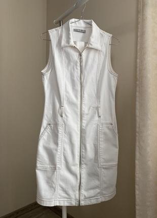 Джинсовое белое платье сарафан5 фото