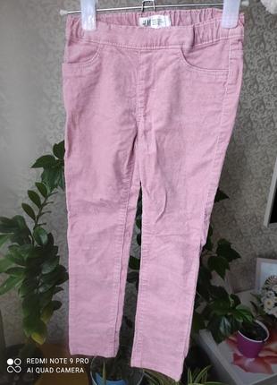 Джеггинсы, штаны,h&m,девочка,5-6 лет, мелкий вельвет, розовые,пудровые1 фото
