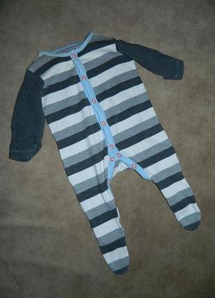 Человечек слип белый в серую полоску на малыша 0-3 месяца mothercare.