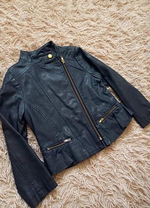 Куртка кожзам деми на девочку темно-синяя